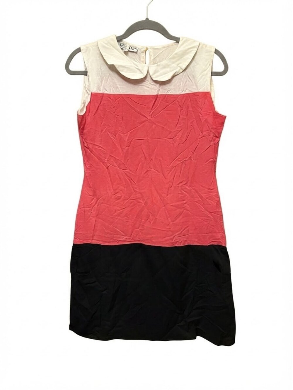 IVE Sleeveless Color Block Mini Dress Cream Top Black Skirt Peter Pan Collar Med